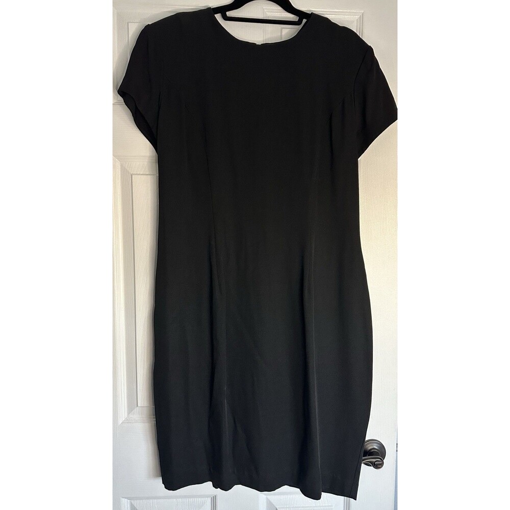 Vtg 90s Casual Corner Black Sheath Dress Size 16 Rayon Acetate Made in USA LBD